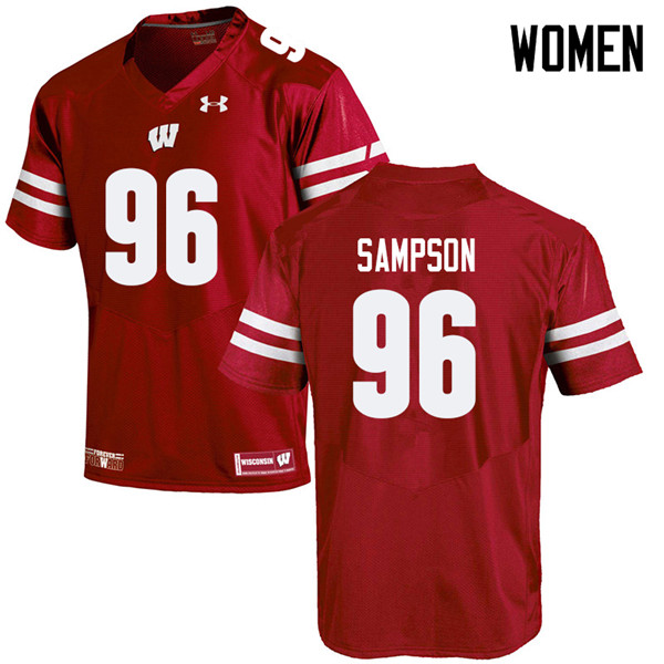 Wisconsin Badgers Women's #96 Cormac Sampson NCAA Under Armour Authentic Red College Stitched Football Jersey FA40J48DL